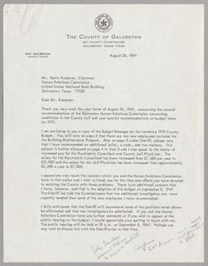 [Letter from Ray Holbrook to Harris L. Kempner, August 28, 1969]