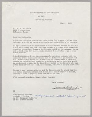 [Letter from Harris Leon Kempner to A. W. McDonald, May 27, 1969]