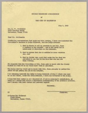 [Letter from Harris Leon Kempner to A. W. McDonald, May 8, 1969]