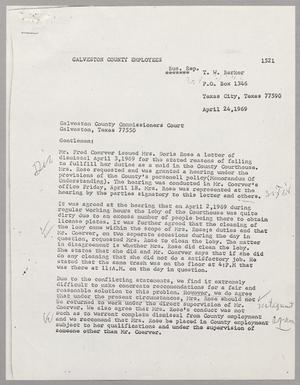 Primary view of object titled '[Letter from A. W. McDonald and T. W. Barker to Galveston County Commissioners Court, April 24, 1969]'.