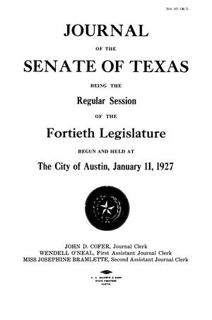 Primary view of object titled 'Journal of the Senate of Texas being the Regular Session of the Fortieth Legislature'.