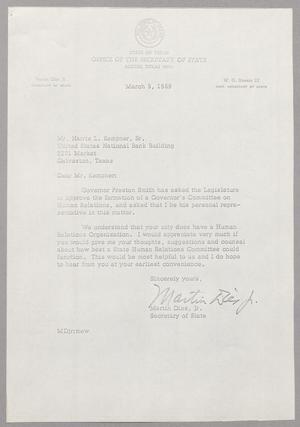 [Letter from Martin Dies Jr. to Harris Leon Kempner, March 5, 1969]
