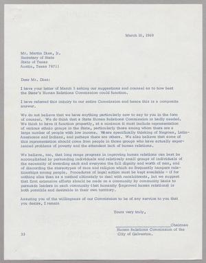 [Letter from Harris L. Kempner to Martin Dies Jr., March 10, 1969]