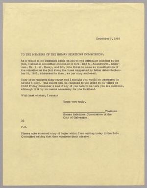 [Letter from Harris Leon Kempner to the Members of the Human Relations Commission, December 3, 1968]