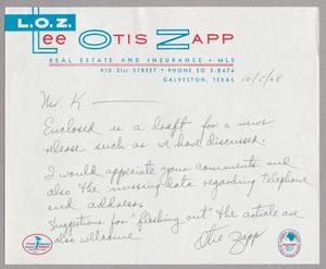 [Letter from Lee Otis Zapp to I. H. Kempner, October 5, 1968]