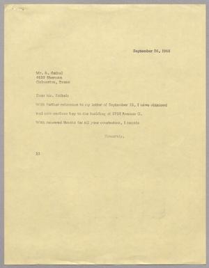 [Letter from Harris Leon to Abe Seibel, September 26, 1968]