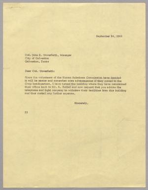 [Letter from Harris Leon Kempner to Col. John E. Unverferth, September 24, 1968]