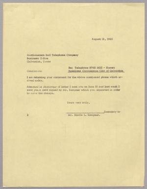 [Letter from Vivian Paysse to Southwestern Bell Telephone Company Business Office, August 12, 1968]