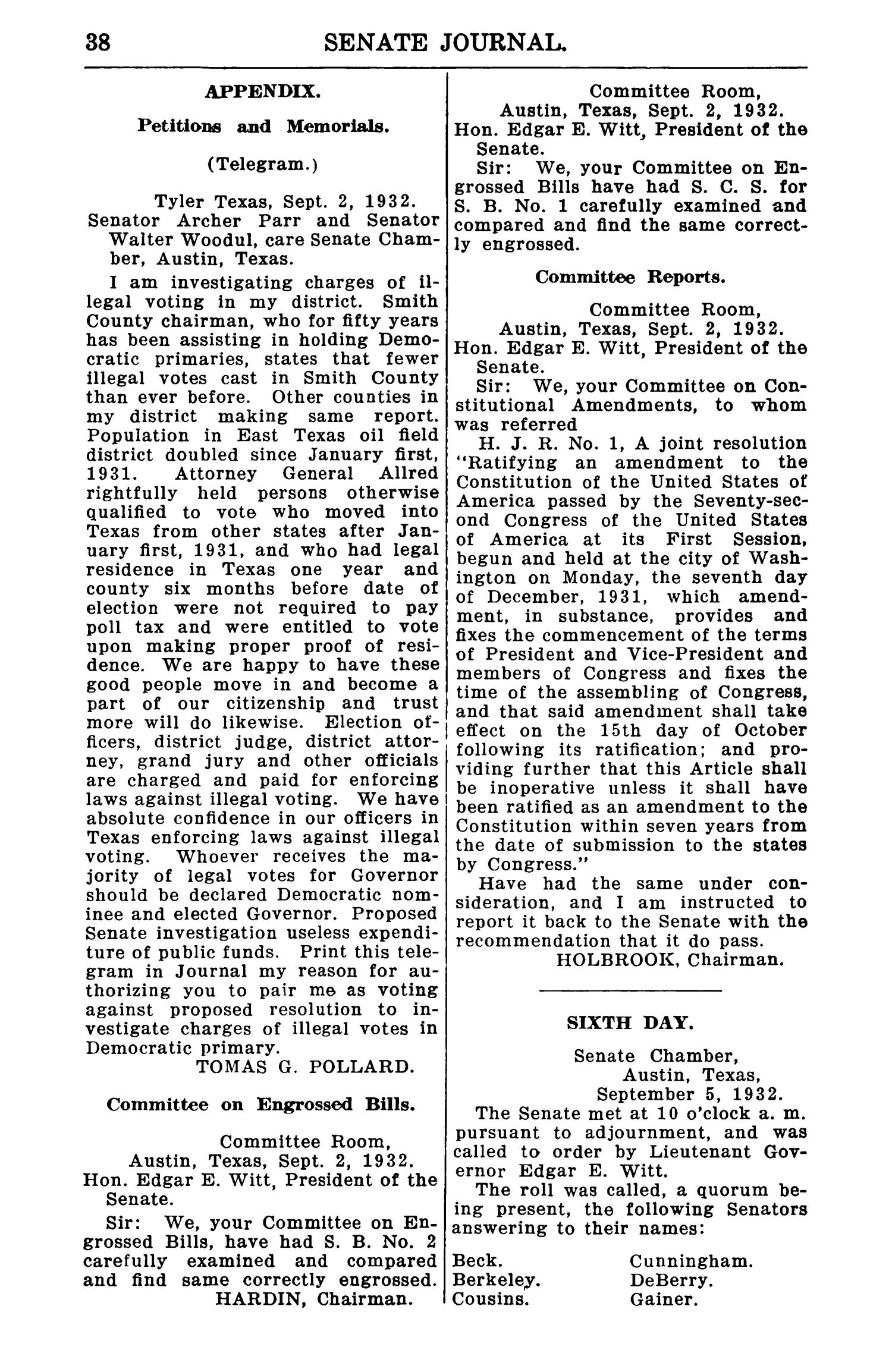 Journal of the Senate of Texas being the Third Called Session of the Forty-Second Legislature
                                                
                                                    38
                                                