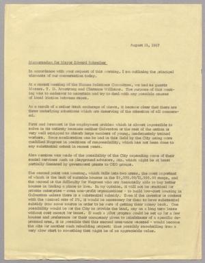 [Memorandum for Mayor Edward Schreiber from Harris Leon Kempner, August 15, 1967]