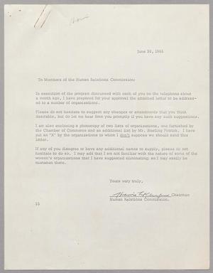 [Letter from Harris Leon Kempner to the Members of the Human Relations Commission, June 30, 1966]