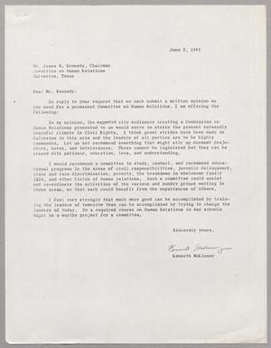 [Letter from Kenneth McKinney to James W. Kennedy, June 3, 1965]