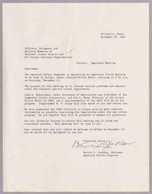 [Letter from Burris C. Jackson to National Cotton Council and All Cotton Interest Organizations, November 29, 1965]