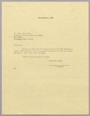 [Letter from Harris L. Kempner to Rhea Blake, November 17, 1965]