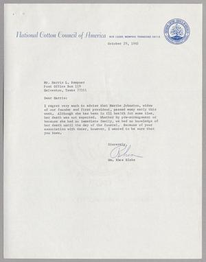 [Letter from Rhea Blake to Harris L. Kempner, October 29, 1965]