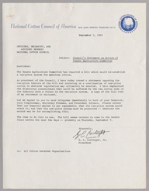 [Letter from G. C. Cortright Jr. to the National Cotton Council,  September 3, 1965]