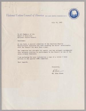 [Letter from Rhea Blake to National Cotton Council Board of Directors, July 12, 1965]