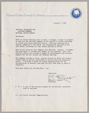 [Letter from Aubrey L. Lockett to the National Cotton Council, January 7, 1965]