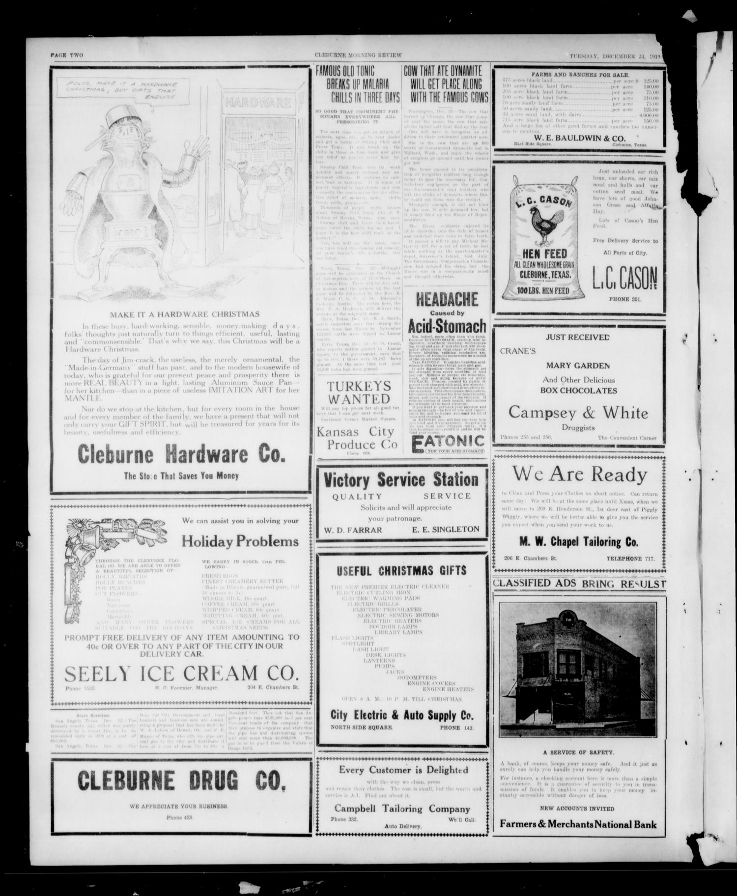 Cleburne Morning Review (Cleburne, Tex.), Ed. 1 Tuesday, December 23, 1919
                                                
                                                    [Sequence #]: 2 of 8
                                                