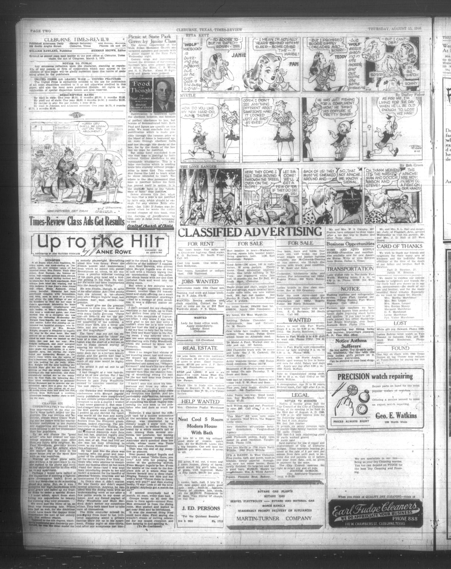Cleburne Times-Review (Cleburne, Tex.), Vol. 41, No. 237, Ed. 1 Thursday, August 15, 1946
                                                
                                                    [Sequence #]: 2 of 6
                                                