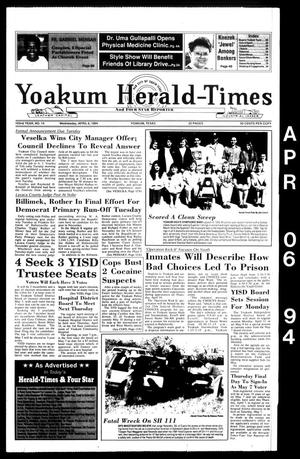 Primary view of object titled 'Yoakum Herald-Times and Four Star Reporter (Yoakum, Tex.), Vol. 102, No. 14, Ed. 1 Wednesday, April 6, 1994'.