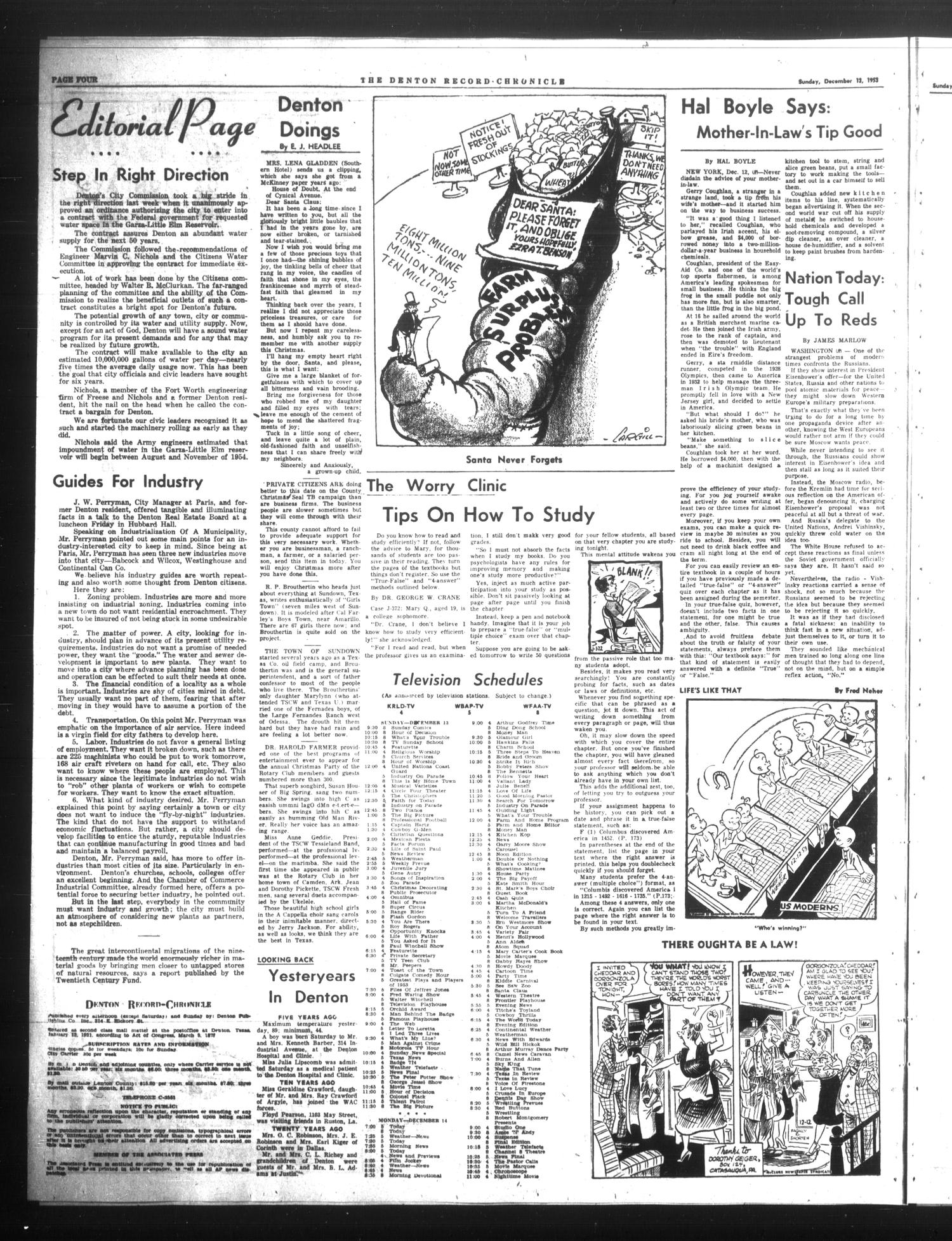 Denton Record-Chronicle (Denton, Tex.), Vol. 51, No. 115, Ed. 1 Sunday, December 13, 1953
                                                
                                                    [Sequence #]: 4 of 47
                                                