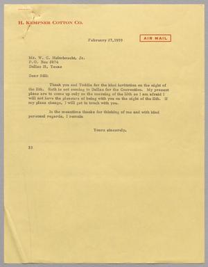 [Letter from Harris Leon Kempner to W. C. Helmbrecht, Jr., February 27, 1959]