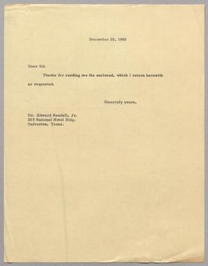 [Letter from Harris Leon Kempner to Edward Randall, Jr., December 20, 1960]