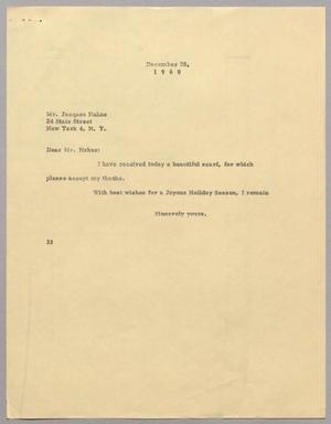 [Letter from Harris L. Kempner to Jacques Nahas, December 20, 1960]