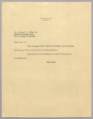 [Letter from Harris L. Kempner to Caswell P. Ellis, Jr., December 19, 1960]