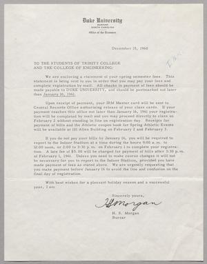 [Letter from Duke University, December 15, 1960]