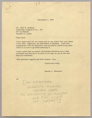 [Letter from Harris Leon Kempner to Earl. E. Berkley, December 2, 1960]
