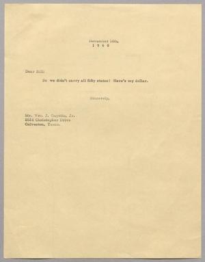 [Letter from Harris Leon Kempner to Bill, November 14, 1960]