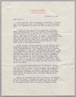 [Letter from Denis Burns to Harris L. Kempner, October 25, 1960]