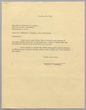 [Letter from Harris Leon Kempner to Republican National Committee, October 20, 1960]