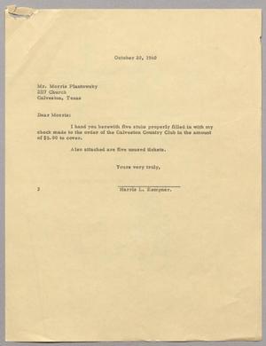 [Letter from Harris Leon Kempner to Morris Plantowsky, October 20, 1960