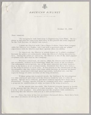 [Letter from Thornton Wagner to American Airlines Admirals of the Flagship Fleet, October 17, 1960]