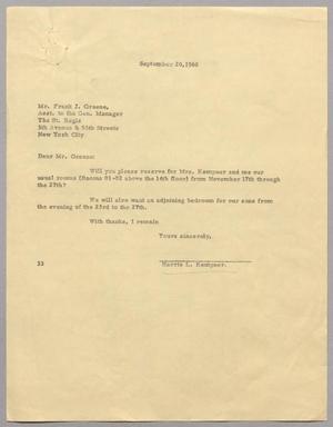 [Letter from Harris L. Kempner to Frank J. Greene, September 20, 1960]