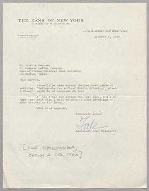 [Letter from W. Kennedy B. "Took" Middendorf to Harris L. Kempner, October 7, 1960]