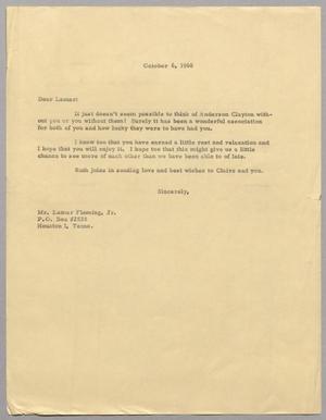 [Letter from Harris Leon Kempner to Lamar Fleming, Jr., October 6, 1960]