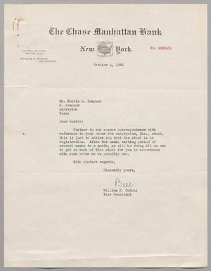 [Letter from William S. DuBois to Harris L. Kempner, October 4, 1960]