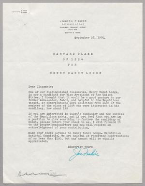 [Letter from Harvard Class of 1924 - September 26, 1960]