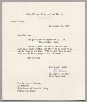 [Letter from William S. DuBois to Harris L. Kempner, September 26, 1960]