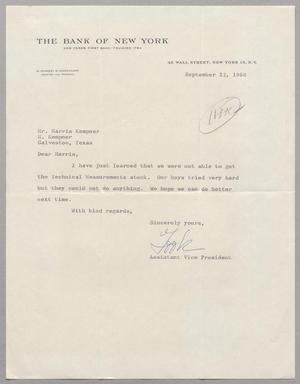 [Letter from W. Kennedy B. "Took" Middendorf to Harris L. Kempner, September 23, 1960]