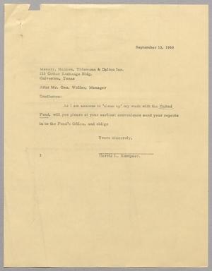 [Letter from Harris Leon Kempner to Messrs. Hansen, Tidemann & Dalton Inc., September 13, 1960]