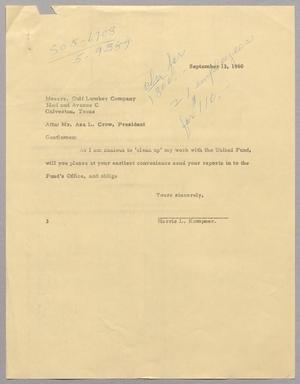 [Letter from Harris Leon Kempner to Messrs. Gulf Lumber Company, September 13, 1960]