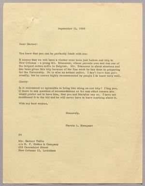 [Letter from Harris L. Kempner to Garner H. Tullis, September 12, 1960]