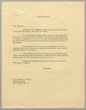 [Letter from Harris L. Kempner to Garner H. Tullis, August 25, 1960]