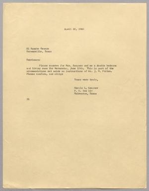 [Letter from Harris L. Kempner to El Rancho Grande, April 20, 1960]