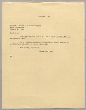[Letter from Harris Leon Kempner to Messrs. Francis E. Newell Company, August 14, 1960]